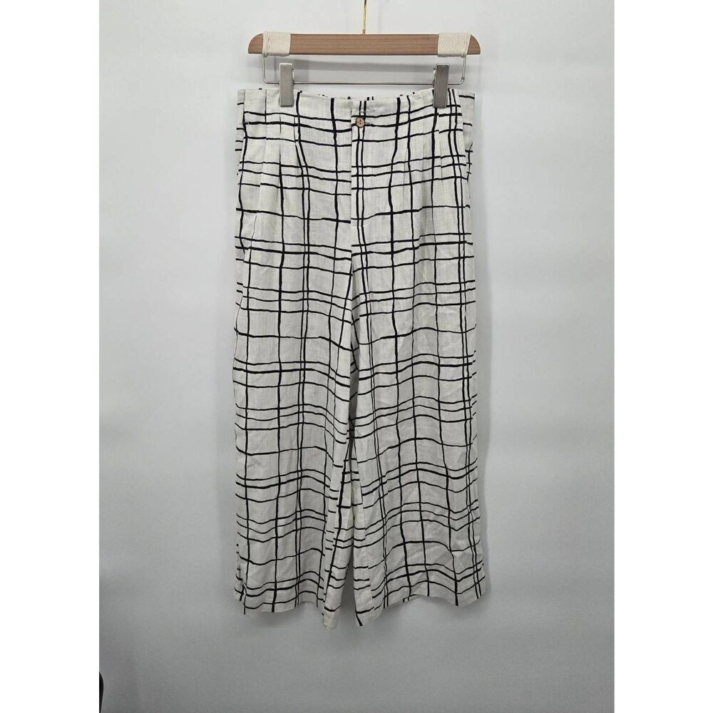Haven + Blair Black White Pants Size Medium Wide Leg Casual Light